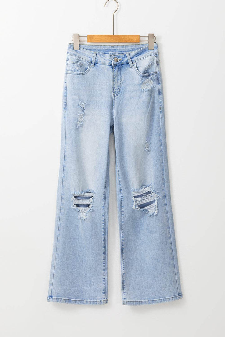 Beau Blue Vintage Light Wash Distressed Flare Jeans - Fashion Queen -  3