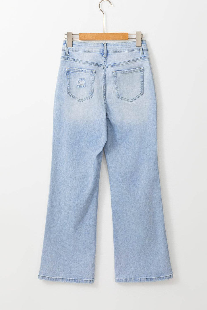 Beau Blue Vintage Light Wash Distressed Flare Jeans - Fashion Queen -  4