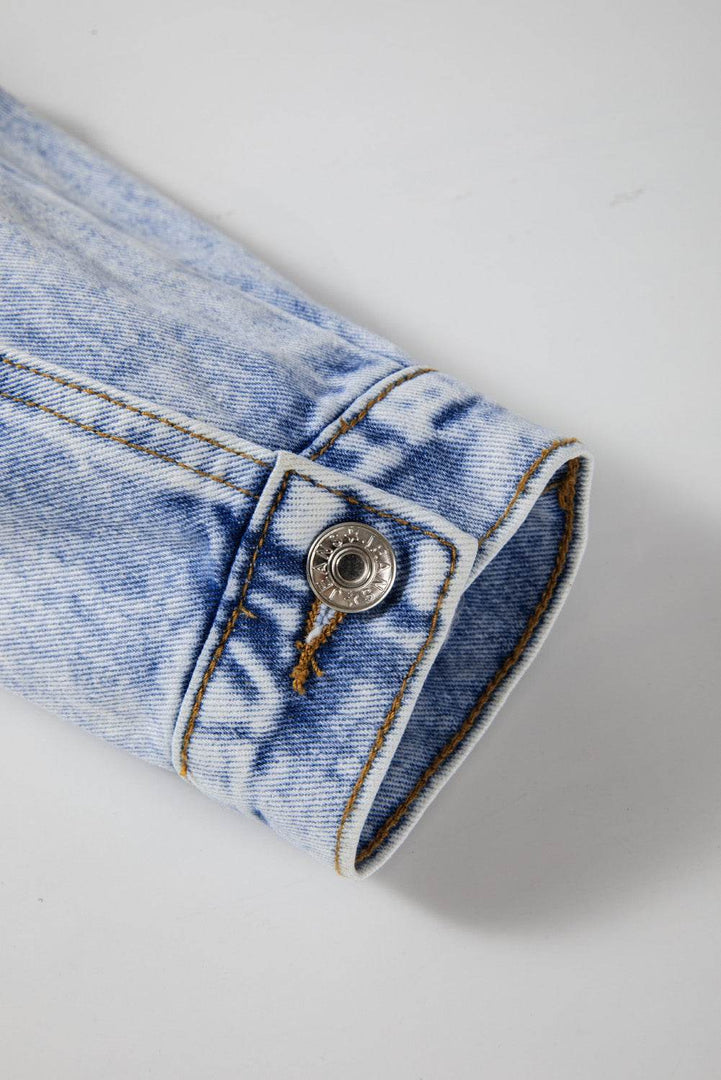 Beau Blue Vintage Washed Flap Pockets Denim Jacket - Fashion Queen -  12
