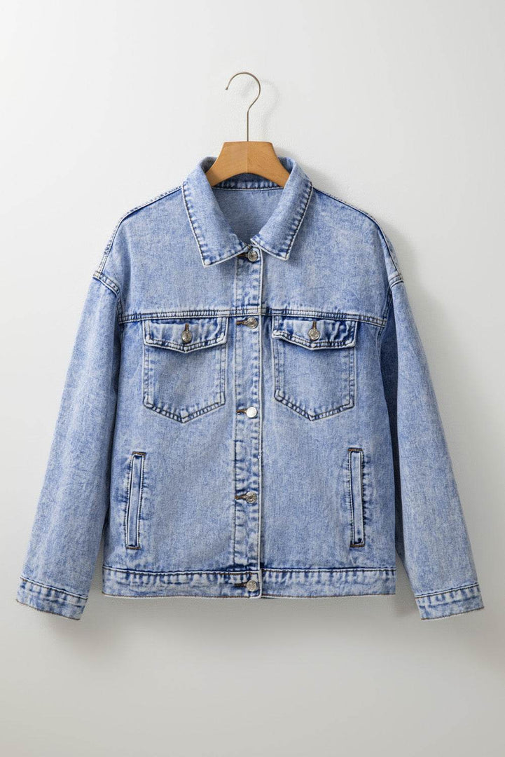 Beau Blue Vintage Washed Flap Pockets Denim Jacket - Fashion Queen -  7