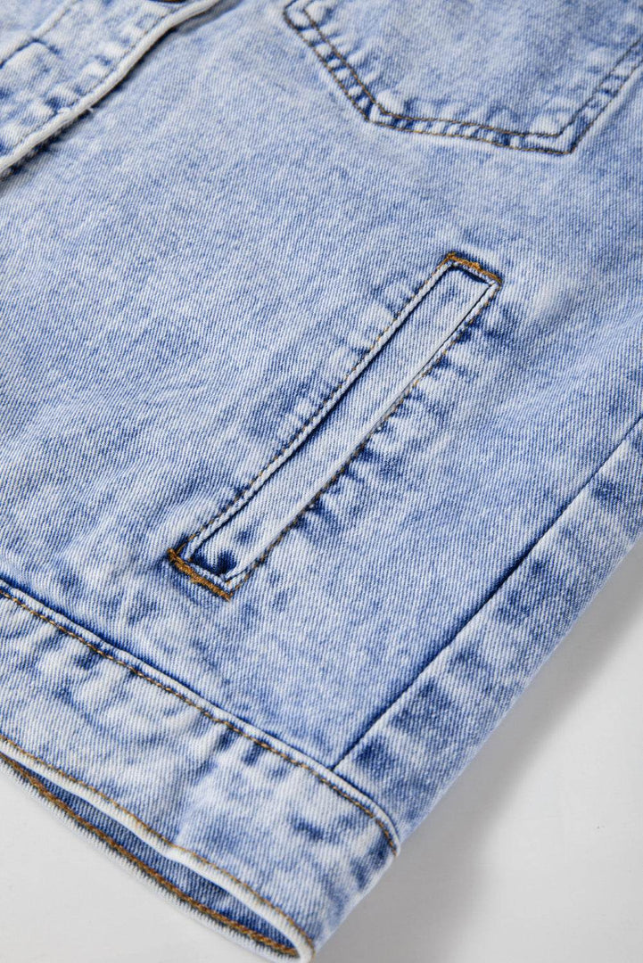 Beau Blue Vintage Washed Flap Pockets Denim Jacket - Fashion Queen -  9