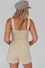 Load image into Gallery viewer, Beige Buttons Smocked Sleeveless Romper - Fashion Queen -  2
