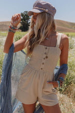 Load image into Gallery viewer, Beige Buttons Smocked Sleeveless Romper - Fashion Queen -  5
