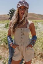 Load image into Gallery viewer, Beige Buttons Smocked Sleeveless Romper - Fashion Queen -  6

