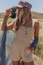 Load image into Gallery viewer, Beige Buttons Smocked Sleeveless Romper - Fashion Queen -  7
