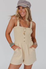 Load image into Gallery viewer, Beige Buttons Smocked Sleeveless Romper - Fashion Queen -  9
