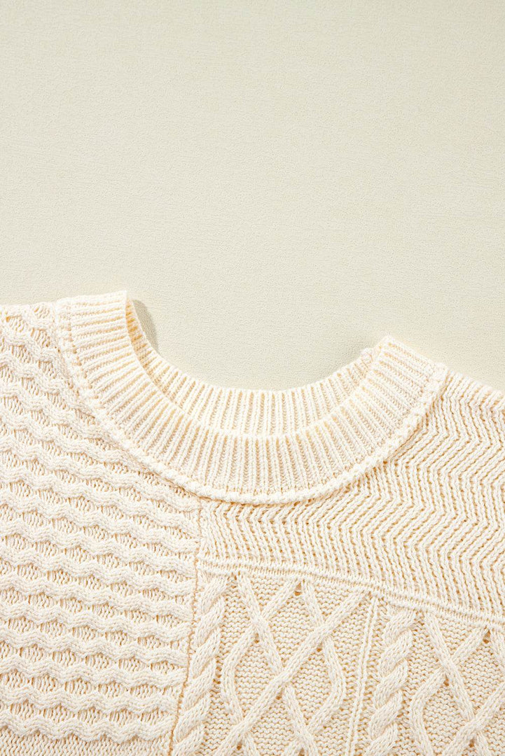 Beige Cable Knit Dolman Armholes Sweater Tank - Fashion Queen -  11