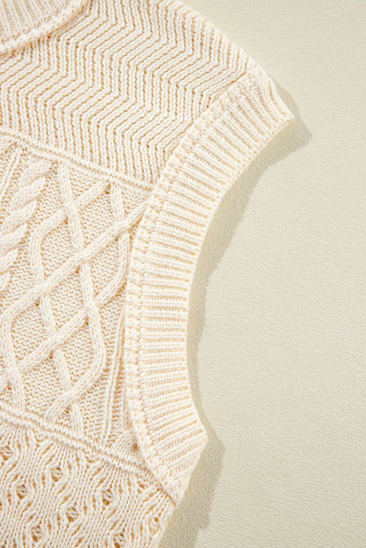 Beige Cable Knit Dolman Armholes Sweater Tank - Fashion Queen -  12