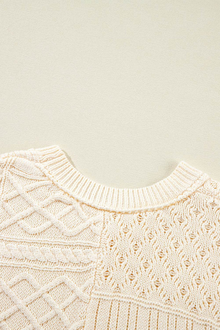 Beige Cable Knit Dolman Armholes Sweater Tank - Fashion Queen -  14