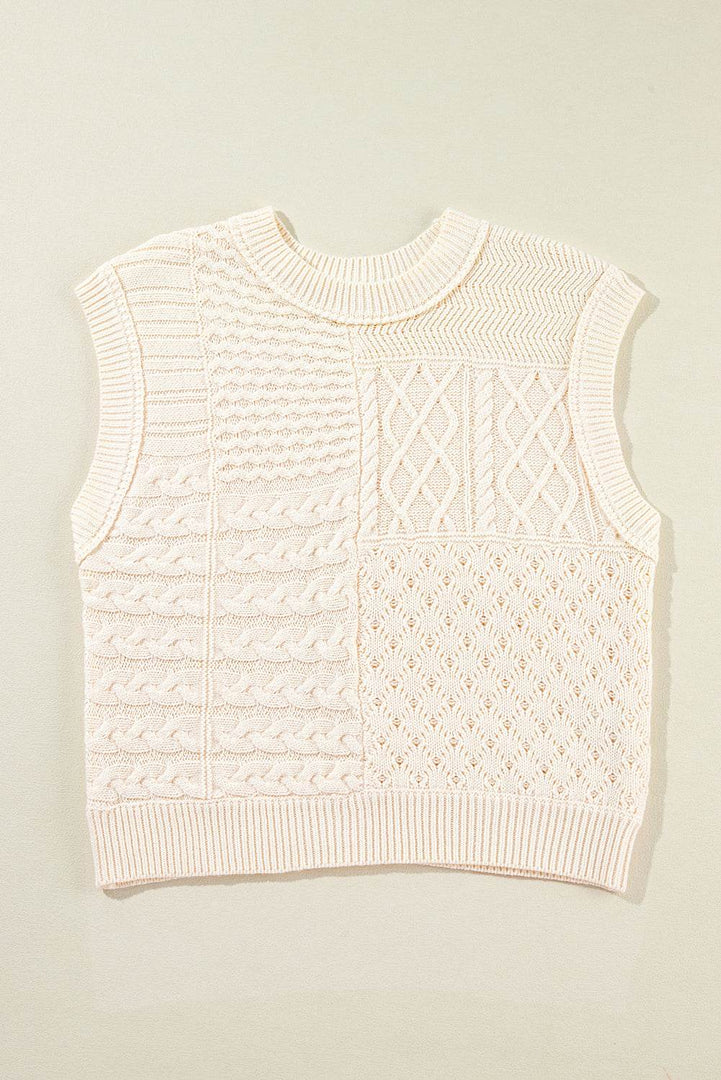 Beige Cable Knit Dolman Armholes Sweater Tank - Fashion Queen -  9
