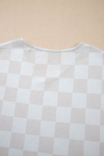 Load image into Gallery viewer, Beige Checkered V Neck Tee Drawstring Shorts Lounge Set - Fashion Queen -  18
