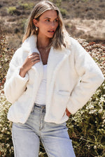 Load image into Gallery viewer, Beige Faux Fur Button Pocketed Lapel Collar Jacket - Fashion Queen -  1
