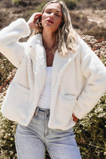 Load image into Gallery viewer, Beige Faux Fur Button Pocketed Lapel Collar Jacket - Fashion Queen -  3
