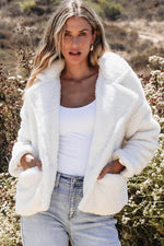 Load image into Gallery viewer, Beige Faux Fur Button Pocketed Lapel Collar Jacket - Fashion Queen -  4
