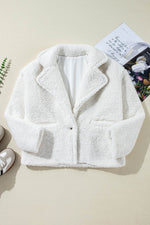 Load image into Gallery viewer, Beige Faux Fur Button Pocketed Lapel Collar Jacket - Fashion Queen -  7
