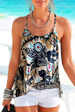 Load image into Gallery viewer, Beige Floral Spaghetti Straps Strappy Back Tank Top - Fashion Queen -  1
