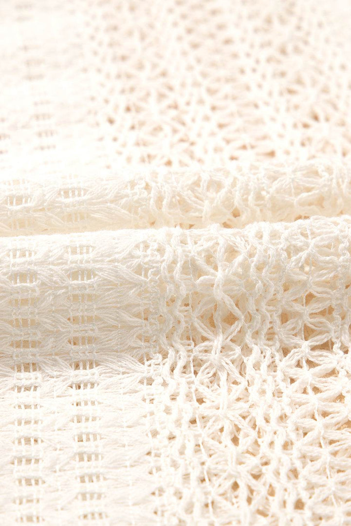 Beige Lace Crochet Collared Tunic Oversized Shirt - Fashion Queen -  10
