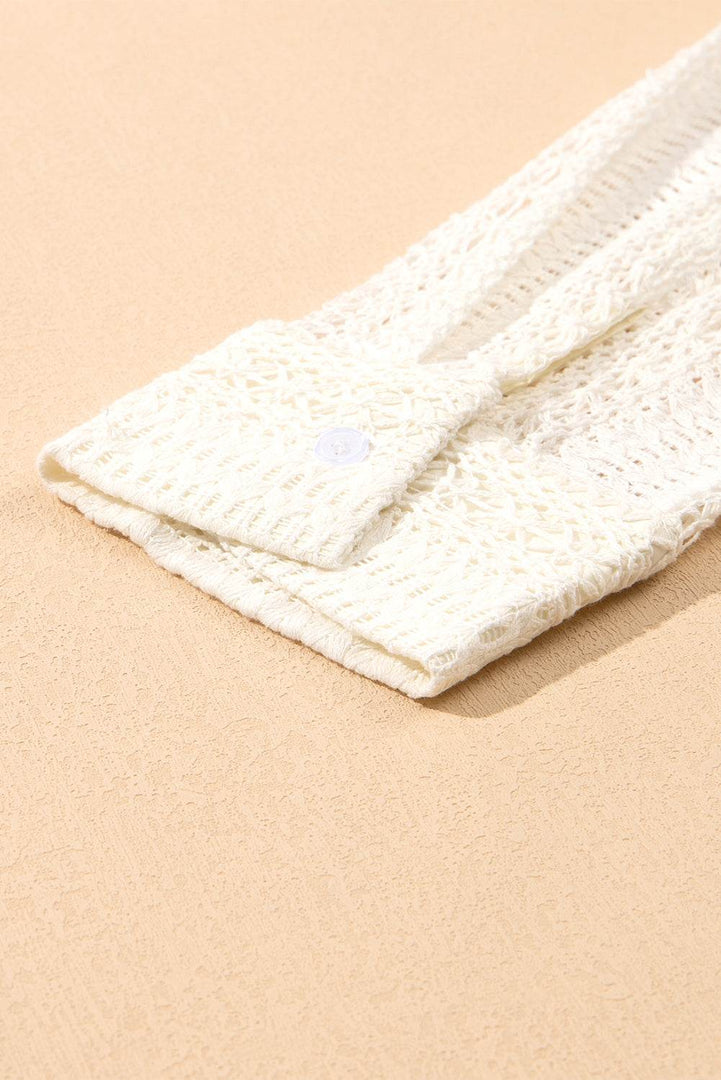 Beige Lace Crochet Collared Tunic Oversized Shirt - Fashion Queen -  9