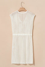 Load image into Gallery viewer, Beige Open Knit Drawstring Waist Beach Dress - Fashion Queen -  11
