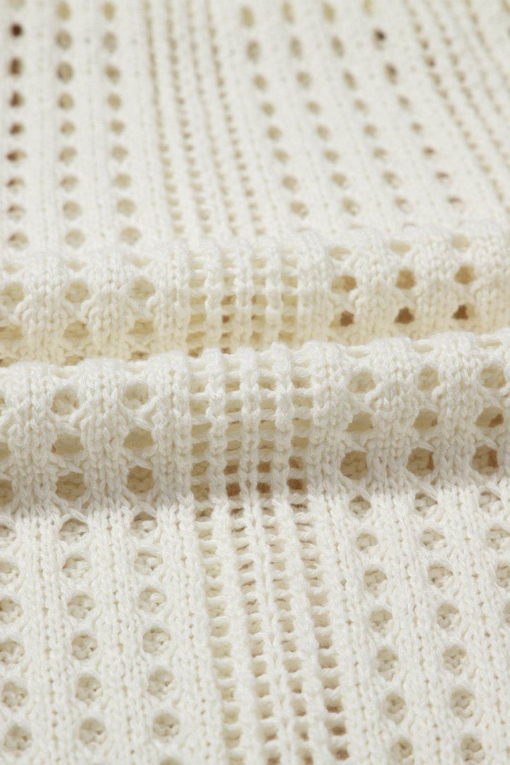 Beige Open Knit Drawstring Waist Beach Dress - Fashion Queen -  12