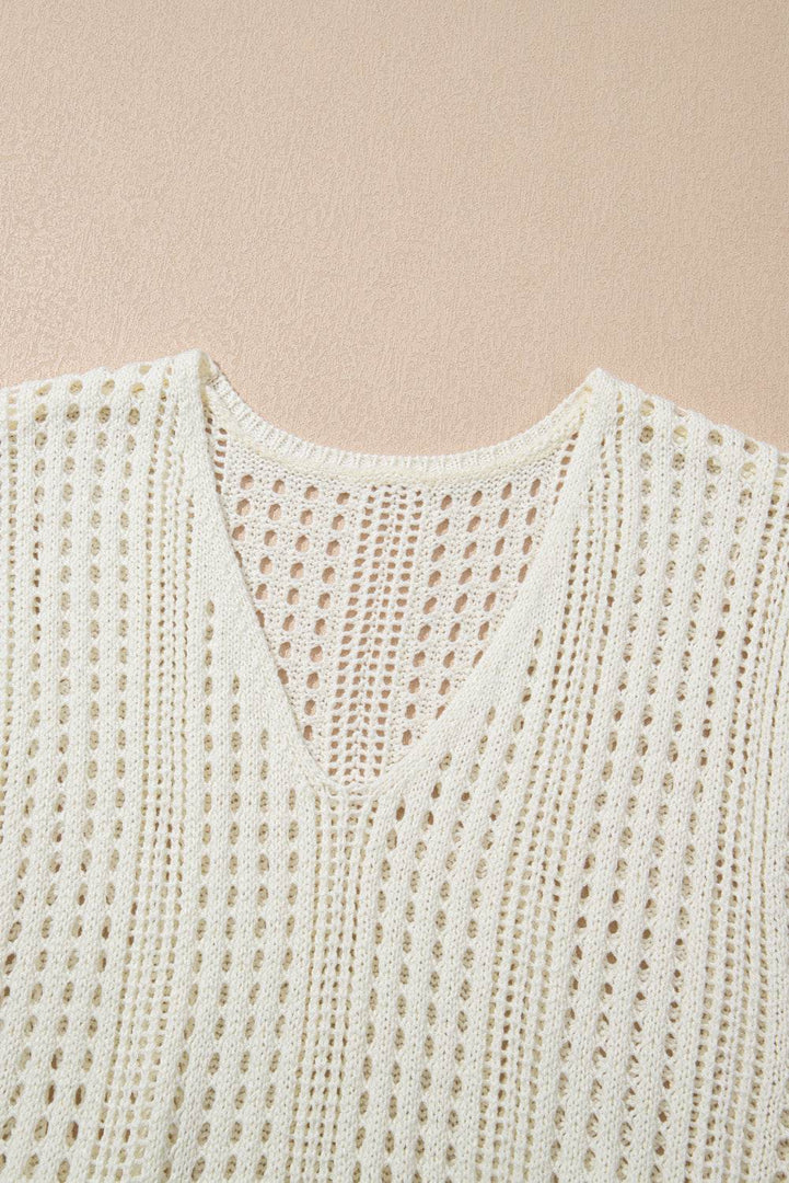Beige Open Knit Drawstring Waist Beach Dress - Fashion Queen -  13