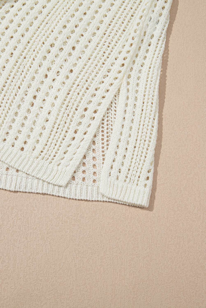 Beige Open Knit Drawstring Waist Beach Dress - Fashion Queen -  16