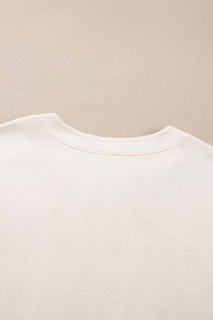Beige Pearl Decor Crew Neck Half Sleeve Plus Size T Shirt - Fashion Queen -  14