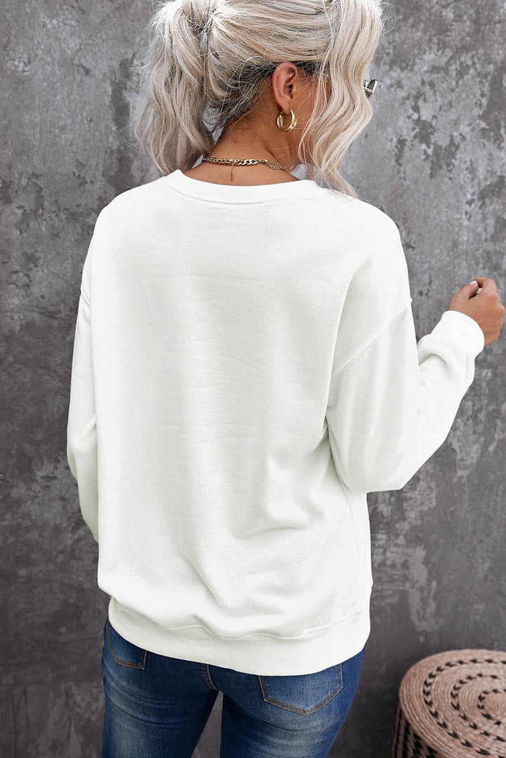 Beige Plain Crew Neck Pullover Sweatshirt - Fashion Queen -  18