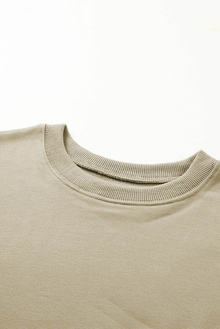 Beige Plain Crew Neck Pullover Sweatshirt - Fashion Queen -  29