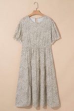 Load image into Gallery viewer, Beige Plus Size Leopard Print Frill Trim Short Sleeve Flared Dress - Fashion Queen -  12
