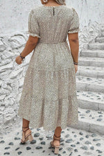 Load image into Gallery viewer, Beige Plus Size Leopard Print Frill Trim Short Sleeve Flared Dress - Fashion Queen -  2

