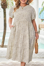 Load image into Gallery viewer, Beige Plus Size Leopard Print Frill Trim Short Sleeve Flared Dress - Fashion Queen -  25

