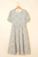 Load image into Gallery viewer, Beige Plus Size Leopard Print Frill Trim Short Sleeve Flared Dress - Fashion Queen -  5
