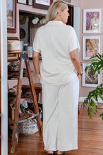 Load image into Gallery viewer, Beige Plus Size Textured Collared Top and Pants Set - Fashion Queen -  2
