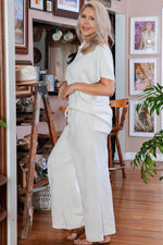 Load image into Gallery viewer, Beige Plus Size Textured Collared Top and Pants Set - Fashion Queen -  3
