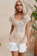 Load image into Gallery viewer, Beige Pointelle Knit Flutter Sleeve Sweater - Fashion Queen -  10
