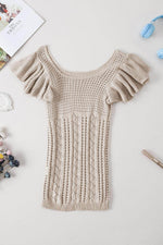 Load image into Gallery viewer, Beige Pointelle Knit Flutter Sleeve Sweater - Fashion Queen -  14

