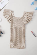 Load image into Gallery viewer, Beige Pointelle Knit Flutter Sleeve Sweater - Fashion Queen -  15
