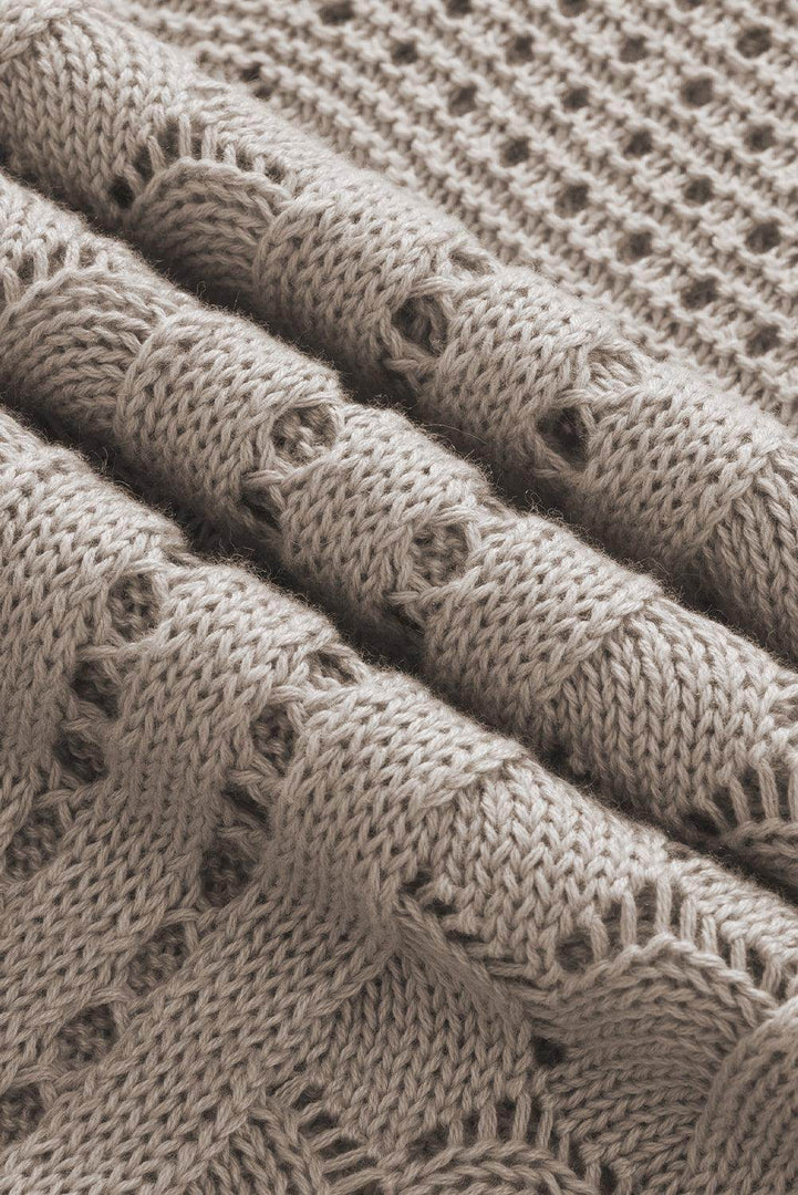 Beige Pointelle Knit Flutter Sleeve Sweater - Fashion Queen -  18