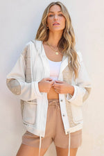 Load image into Gallery viewer, Beige Quilted Textured Patchwork Loose Fit Hooded Jacket - Fashion Queen -  1
