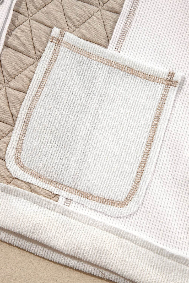Beige Quilted Textured Patchwork Loose Fit Hooded Jacket - Fashion Queen -  12
