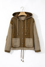 Load image into Gallery viewer, Beige Quilted Textured Patchwork Loose Fit Hooded Jacket - Fashion Queen -  20
