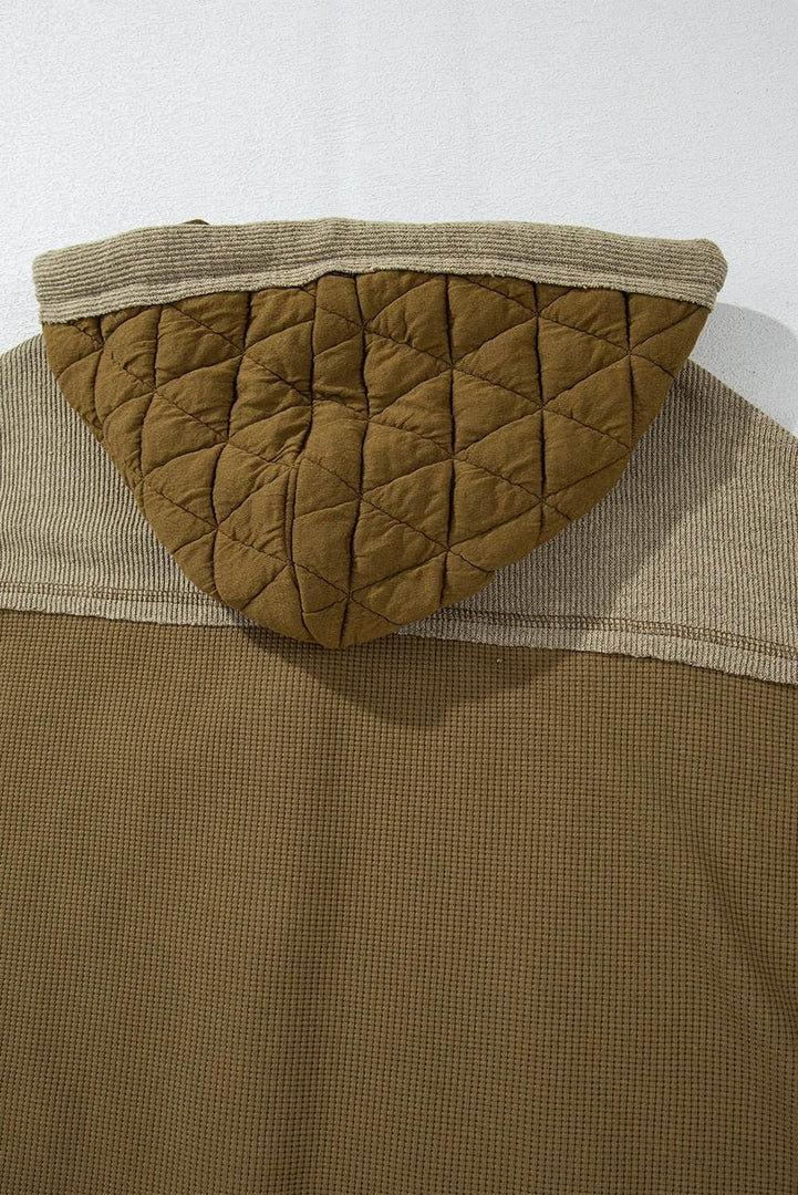 Beige Quilted Textured Patchwork Loose Fit Hooded Jacket - Fashion Queen -  30