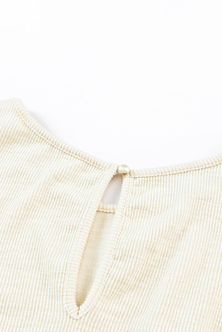 Beige Ribbed Elastic Waist Romper - Fashion Queen -  11