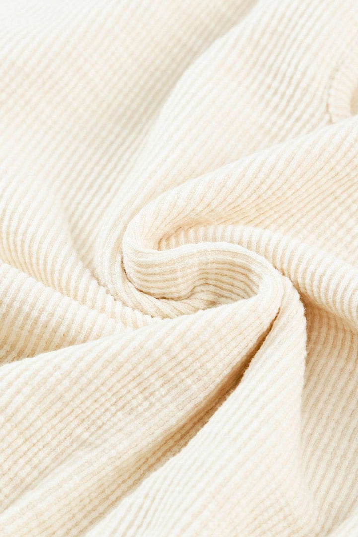 Beige Ribbed Elastic Waist Romper - Fashion Queen -  12