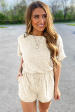 Load image into Gallery viewer, Beige Ribbed Elastic Waist Romper - Fashion Queen -  3
