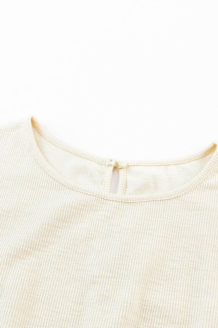 Beige Ribbed Elastic Waist Romper - Fashion Queen -  7