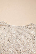 Load image into Gallery viewer, Beige Sequin Long Sleeve Wrap V Neck Bodysuit - Fashion Queen -  7
