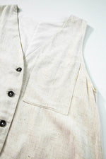 Load image into Gallery viewer, Beige Sleeveless V Neck Buttoned Front Chest Pocket Romper - Fashion Queen -  13
