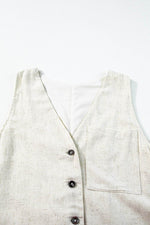 Load image into Gallery viewer, Beige Sleeveless V Neck Buttoned Front Chest Pocket Romper - Fashion Queen -  14
